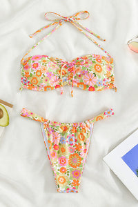 Floral Adjustable Bandeau Halter Bikini Set