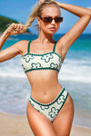 Green Floral Bandeau High-Cut Bikini Set