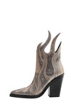 Rhinestone-Embellished Flame Mid-Calf Western Cowboy Pointed Toe Block Heeled Boots - Gold