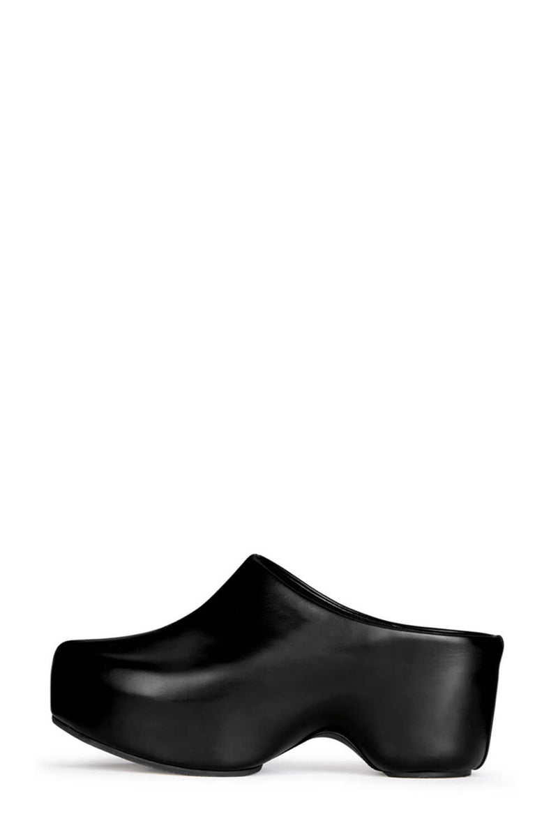 Faux Leather Sling Back Slip On Curved Platform Clogs - Black
