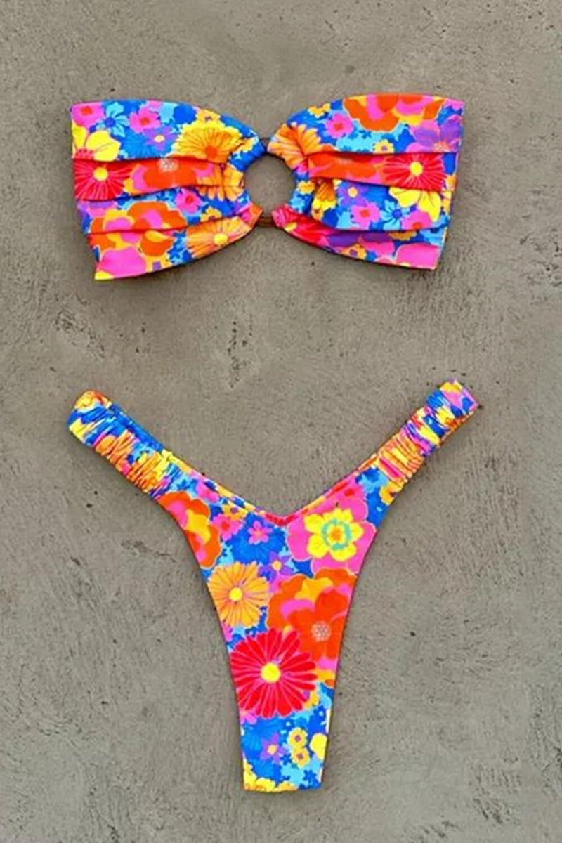 Strapless Bandeau High Cut Bikini Set With Tortoise Shell O-Ring Detail - Sapphire Sun