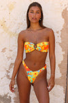 Strapless Bandeau High Cut Bikini Set With Tortoise Shell O-Ring Detail - Rumba Rose