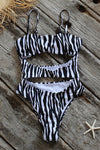 Zebra Print Cut-Out One-Piece Swimsuit