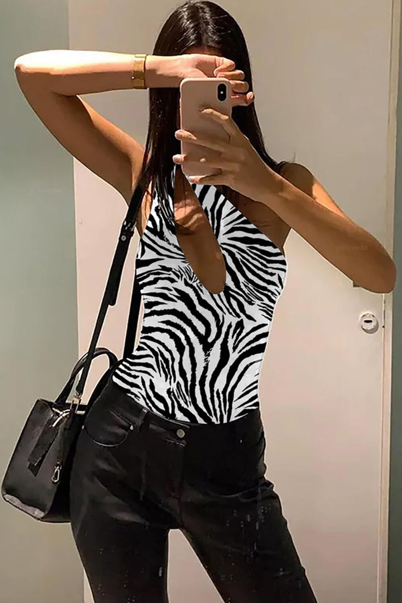 Zebra Print Cut Out One-Shoulder One-Piece Swimsuit