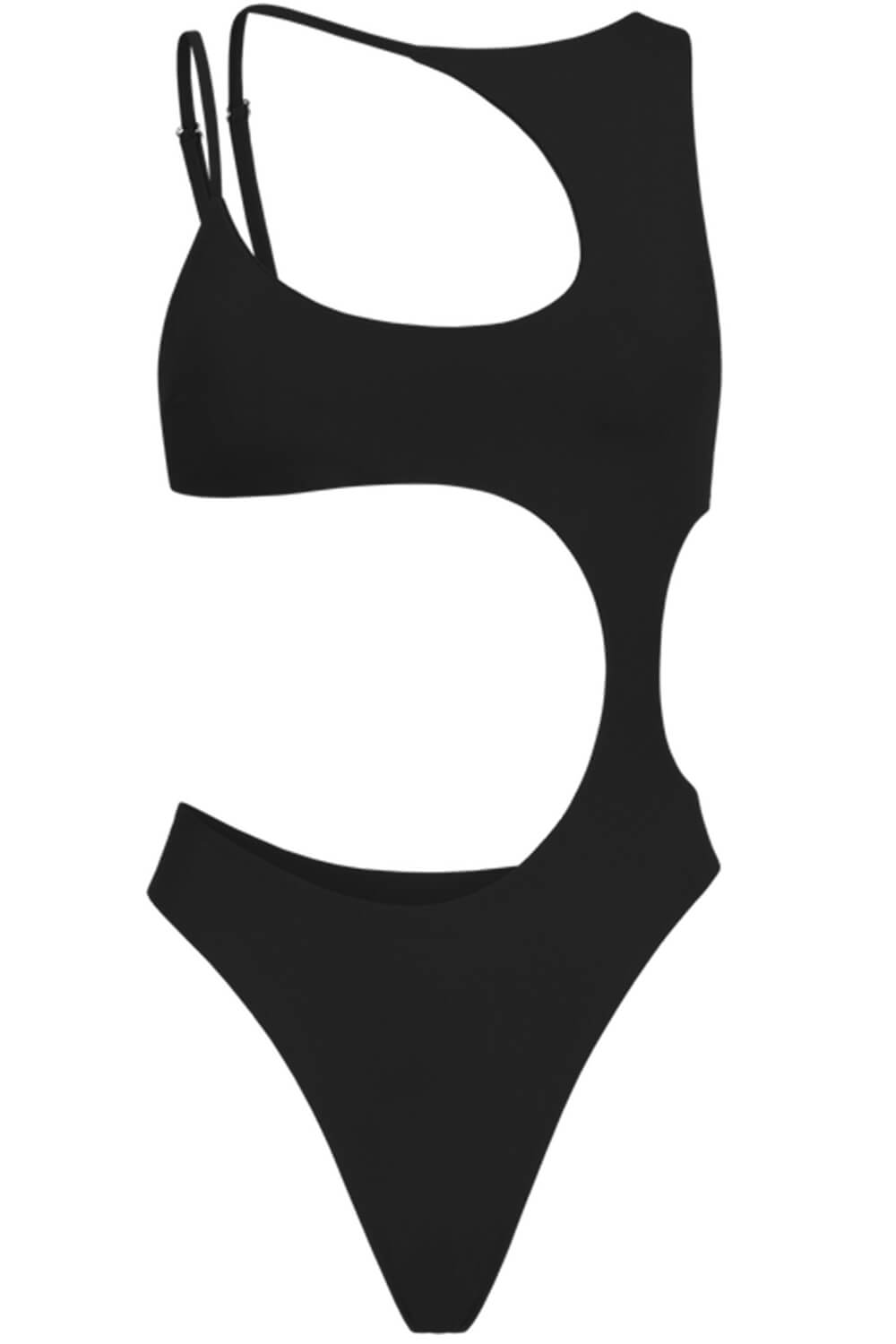 Black Asymmetric Cut Out One Piece Swimsuit