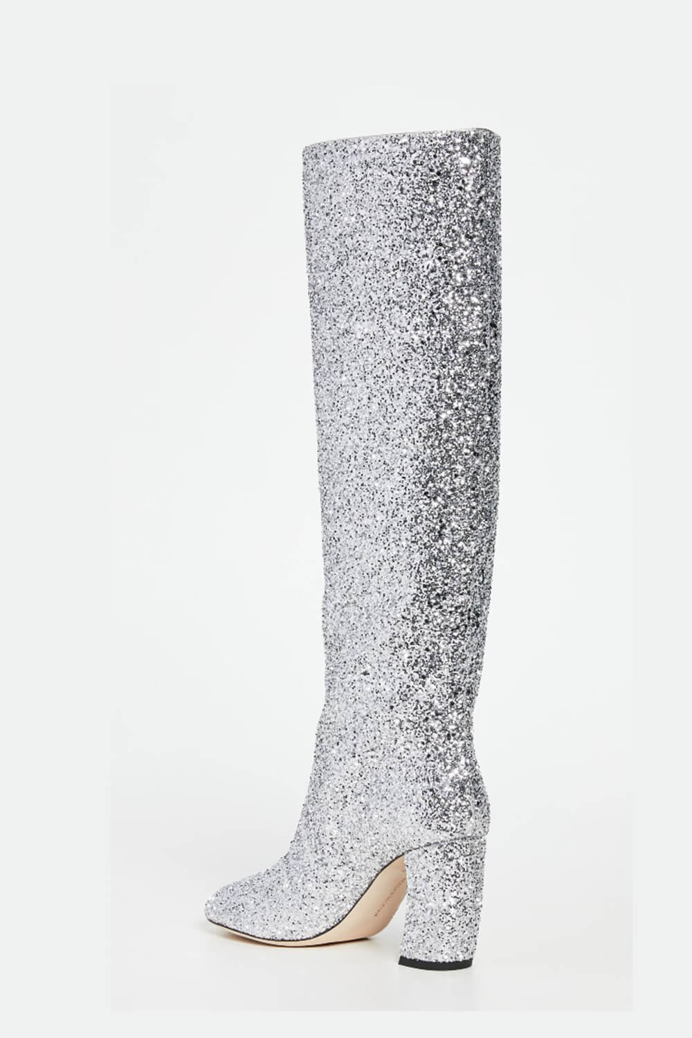 Silver Glitter Knee High Block Heeled Boots FloralKini