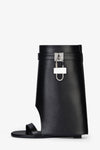 Leather Padlock Folded Cutout Wedge Heeled Sandals - Black