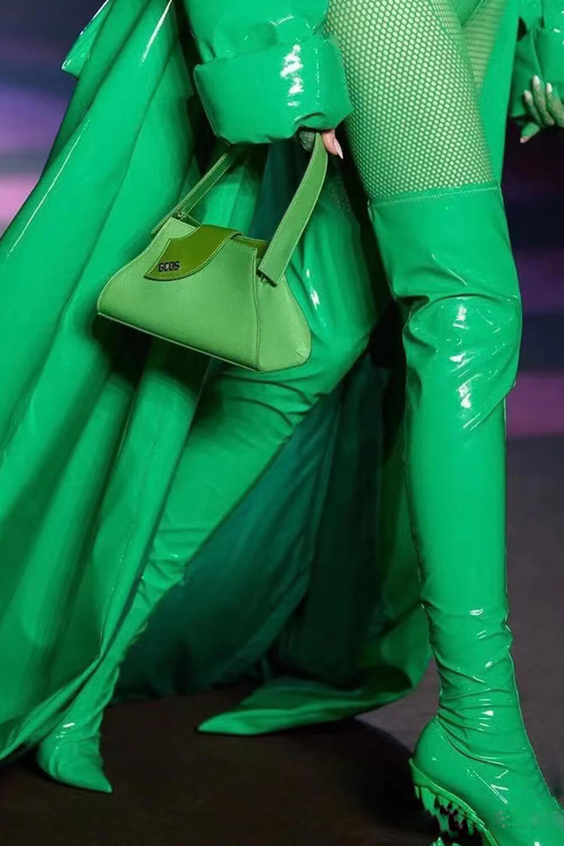 Patent Pointed Toe Over-The-Knee Morso Heeled Boots -Green