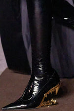 Patent Pointed Toe Over-The-Knee Morso Heeled Boots - Gold