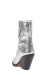 Silver Metallic Cowboy Pointed Toe Block Heeled Ankle Boots