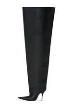 Bucket Point Toe Over The Knee Stiletto Heeled Boots - Black