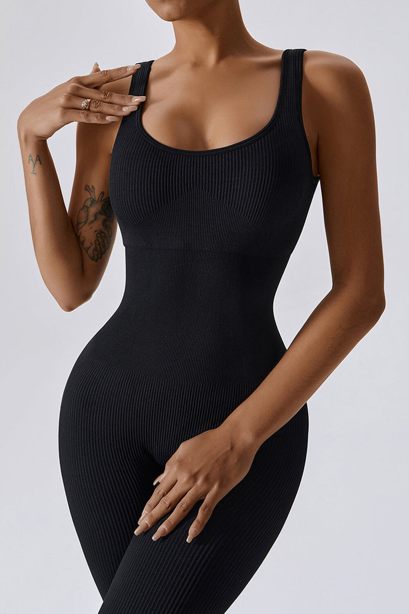 Ribbed Wide Strap Scoop Neck Full Length Jumpsuit