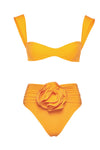 Bustier Rose Applique Ruched High-Wasited Bikini Set