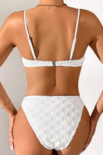 White Checkered Terry Towel High-Cut Bikini Set