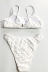 White Checkered Terry Towel High-Cut Bikini Set