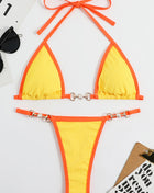 Ribbed Contrast Halter Triangle G-String Brazilian Bikini Set