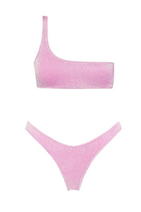 Shimmer Lurex One Shoulder High-Cut Bikini Set