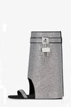 Gem Embellished Diamante Padlock Folded Cutout Wedge Heeled Sandals -Black
