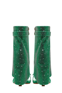 Gem Embellished Diamante Padlock Fold Over Wedge Heeled Sandals - Green