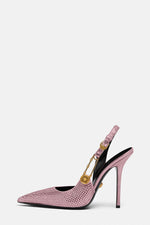 Sparkle Crystal Pin Pointed Toe Slingback High Stiletto Pump - Pink