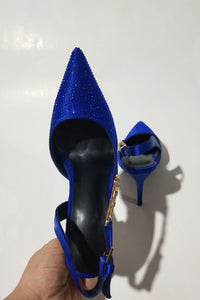 Sparkle Crystal Pin Pointed Toe Slingback High Stiletto Pump - Blue
