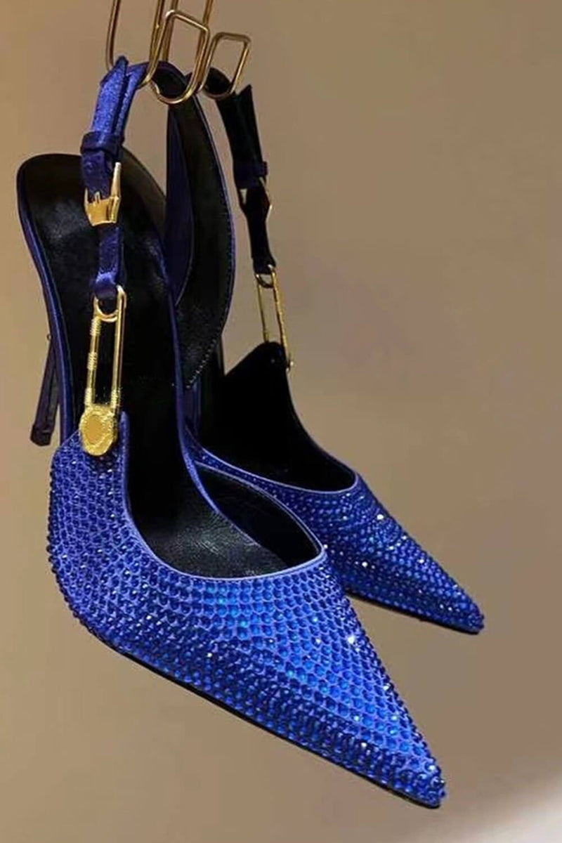 Sparkle Crystal Pin Pointed Toe Slingback High Stiletto Pump - Blue