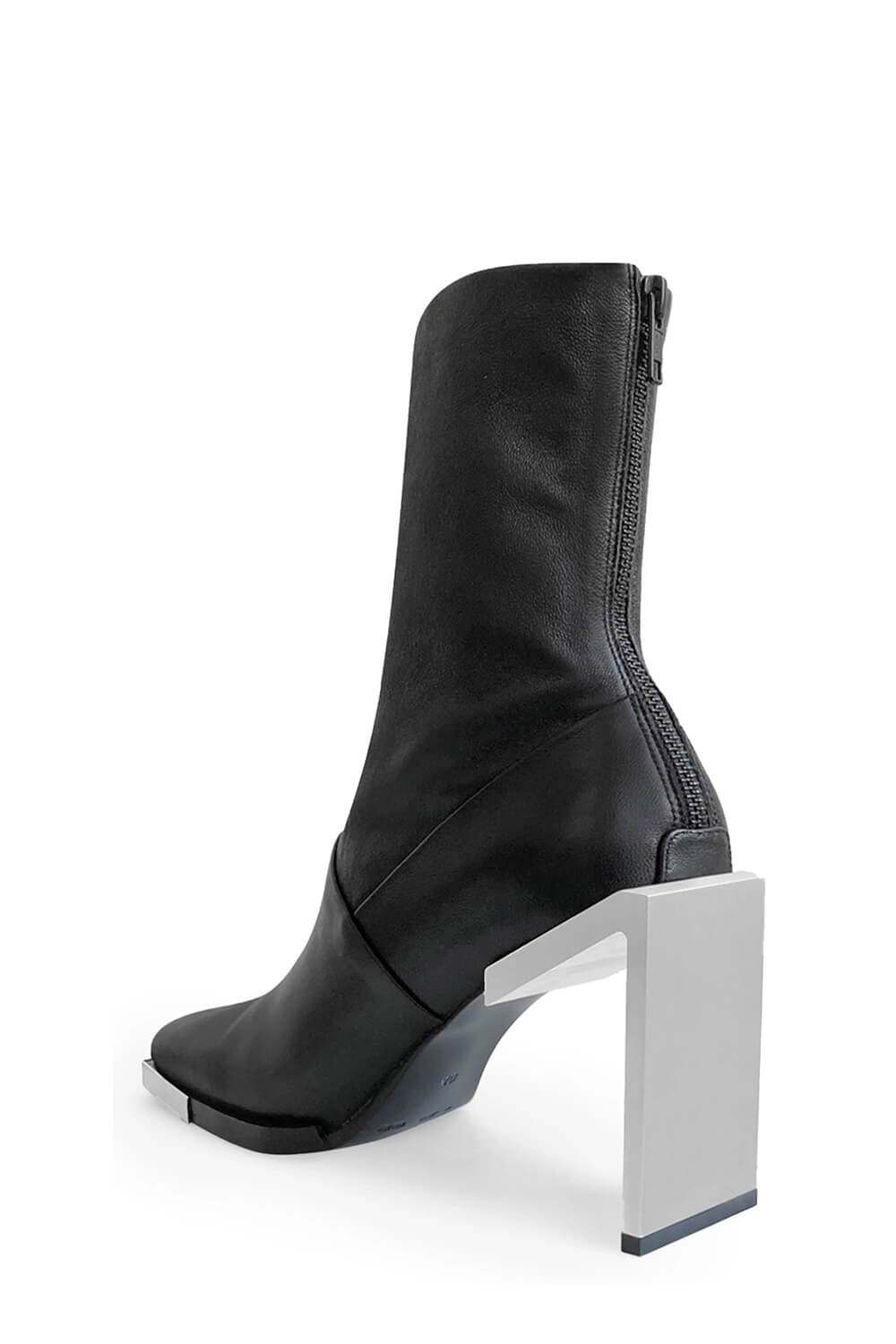 Black Faux Leather Squared Toe Metal Heel Ankle High Boots