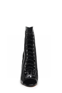 Mesh Cut Out Lace Up Peep Toe High Heeled Ankle Boots - Black