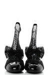 Suede Patent Diamante Fishnet Bow-Embellished Mary Jane Ankle Boots - Black
