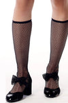 Suede Patent Diamante Fishnet Bow-Embellished Mary Jane Knee High Boots - Black