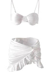 Metallic-Sheen Ruched Underwired Balconette Bikini Set With Knotted Ruffled Mini Skirt