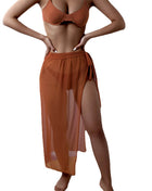 Rib Balconette Underwire Tie Side Bikini Set With Side Split Sarong Midi Skirt