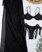 Rib Balconette Underwire Tie Side Bikini Set With Side Split Sarong Midi Skirt