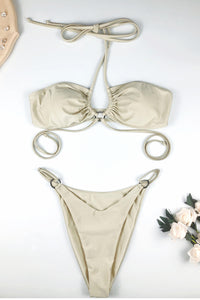 Strappy Halter Bikini Set With Ring Detail