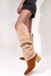 Faux Fur Pointed Toe Western Foldover Knee-High Boots