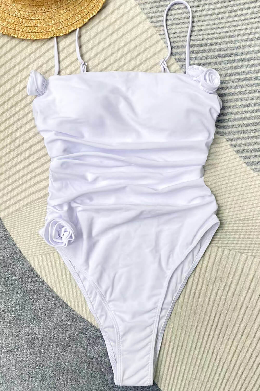 Rosette Bustier One Piece Swimsuit - White