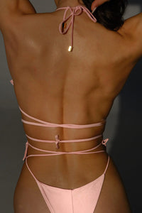 3D Floral Wrap Tie Halterneck Triangle Tie Side String Bikini Set