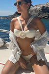 Ivory Rose Applique Bandeau Halterneck Strap High Leg Bikini Set