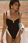 Two Tone 'U' Wire Balconette High-Cut One Piece Swimsuit