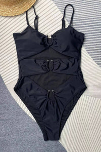 Ring Cut Out High-Cut One Piece Swimsuit - Black/White