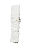 Scrunched Foldover Mid Calf Wedge Heel Boots - White