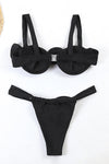 Rosette Shoulder Strap Underwire High-Cut Bikini Set