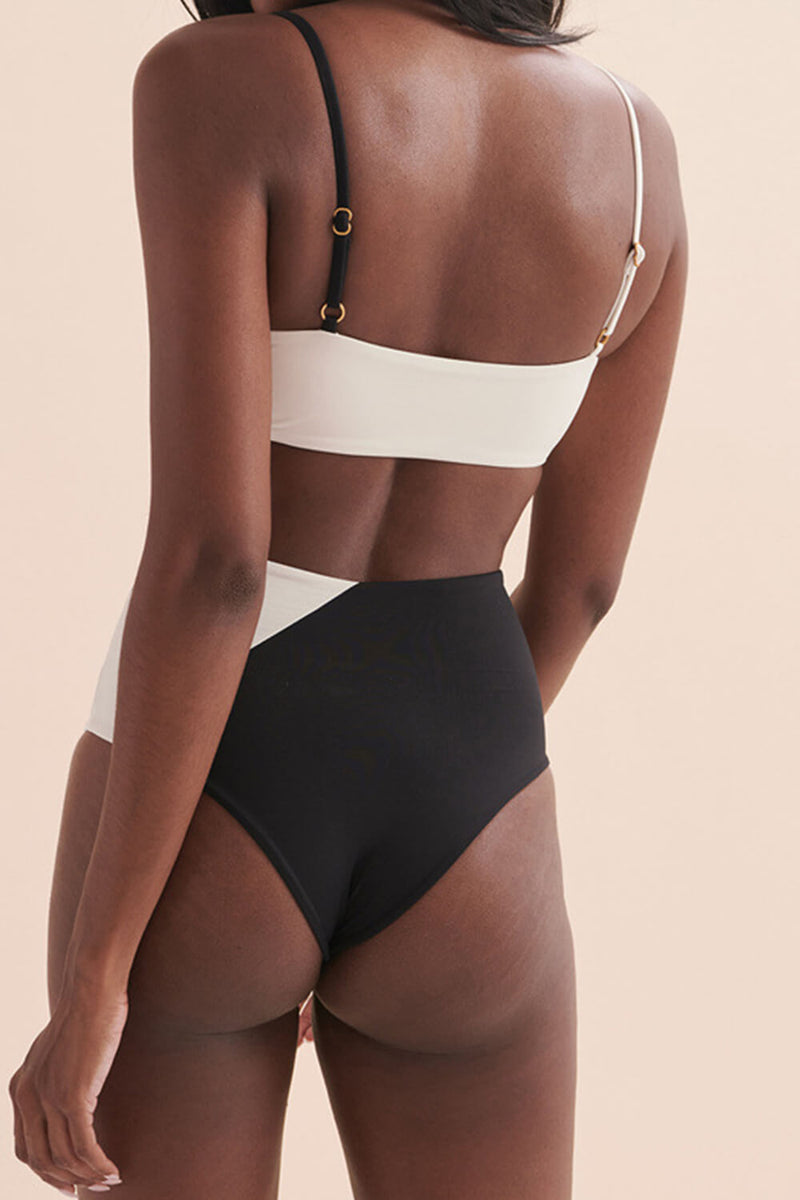 Black & White Colorblock Bralette High-Waisted Bikini Set