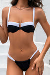 Black White Two-Tone Underwire Ruched Bikini Set