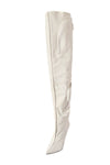 Bubble Textured Faux Leather Zip Detail Cargo Thigh High Stiletto Boots - White