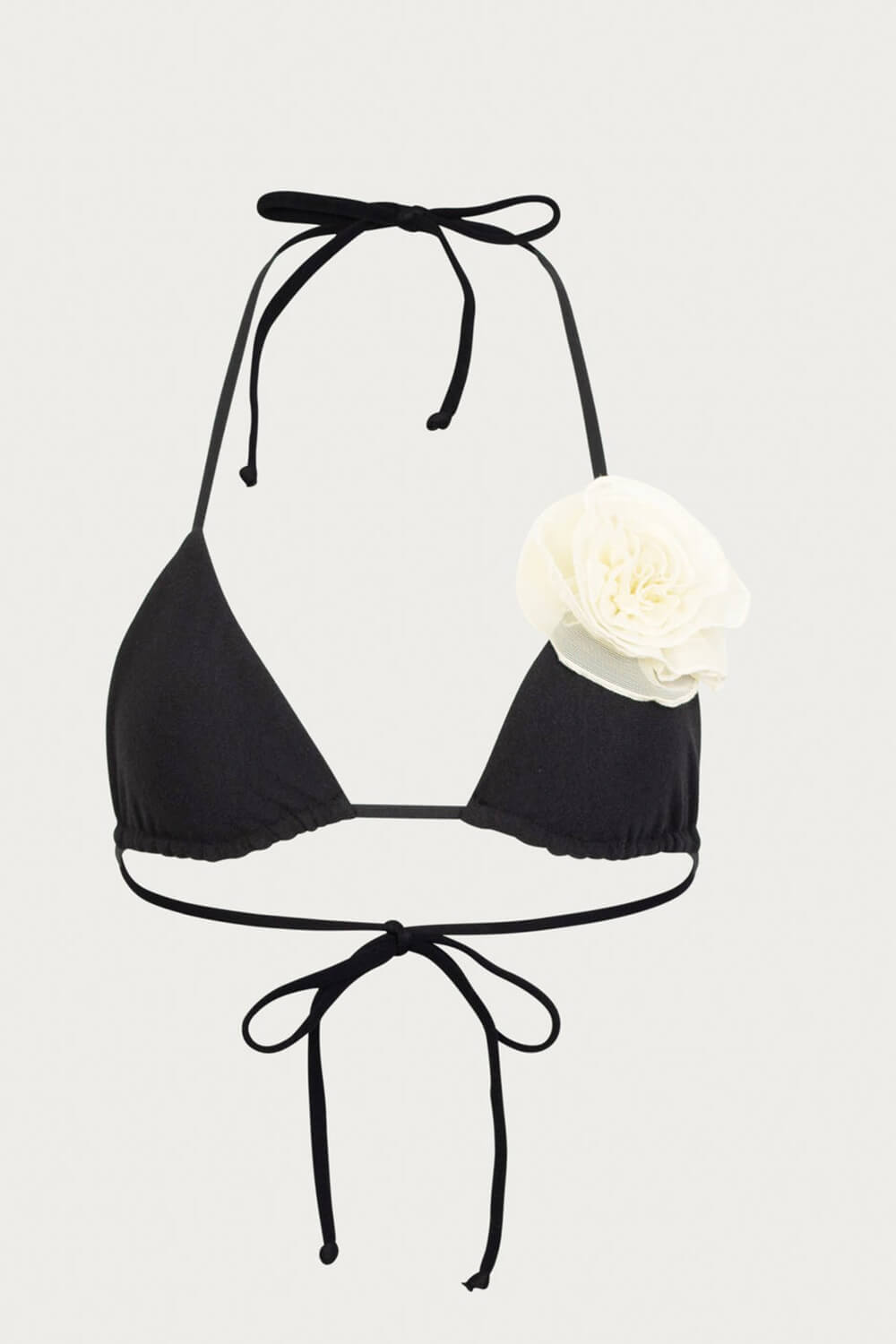 Rosette Triangle Halter High-Cut Bikini Set - White Black