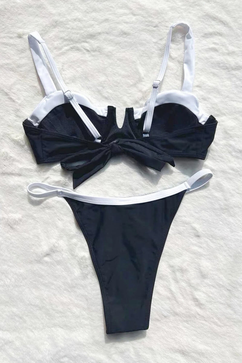 Black White Color Block Underwire Bikini Set