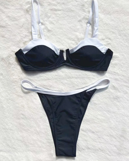 Black White Color Block Underwire Bikini Set