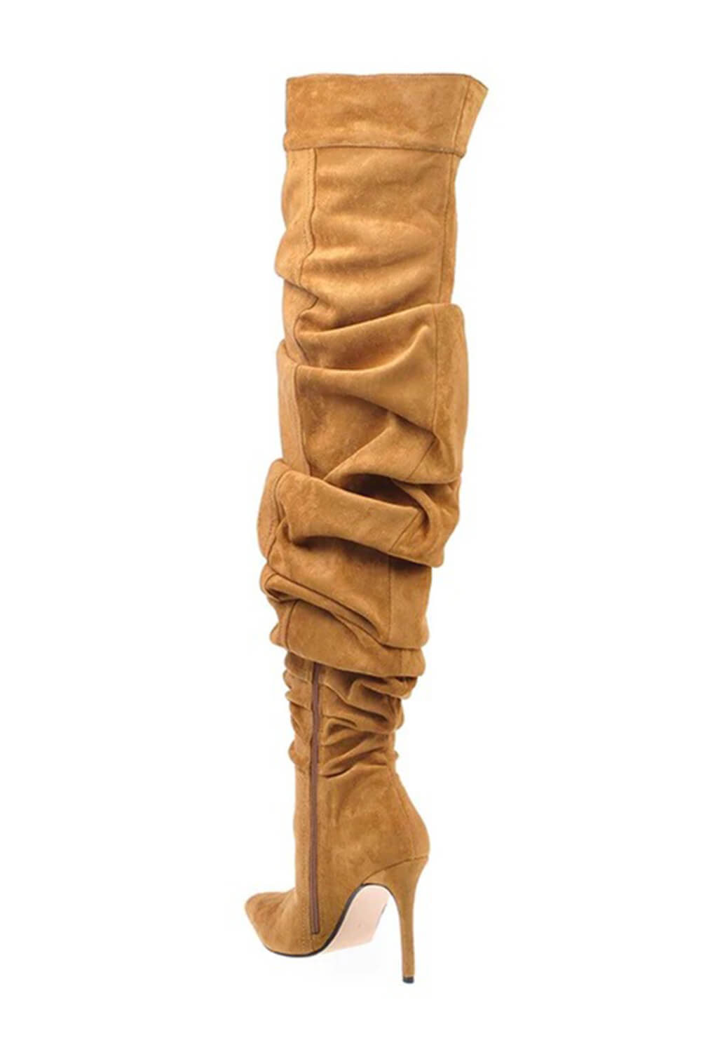Denim Ruched Over-The-Knee Pointed Toe Stiletto Boots - Yellow