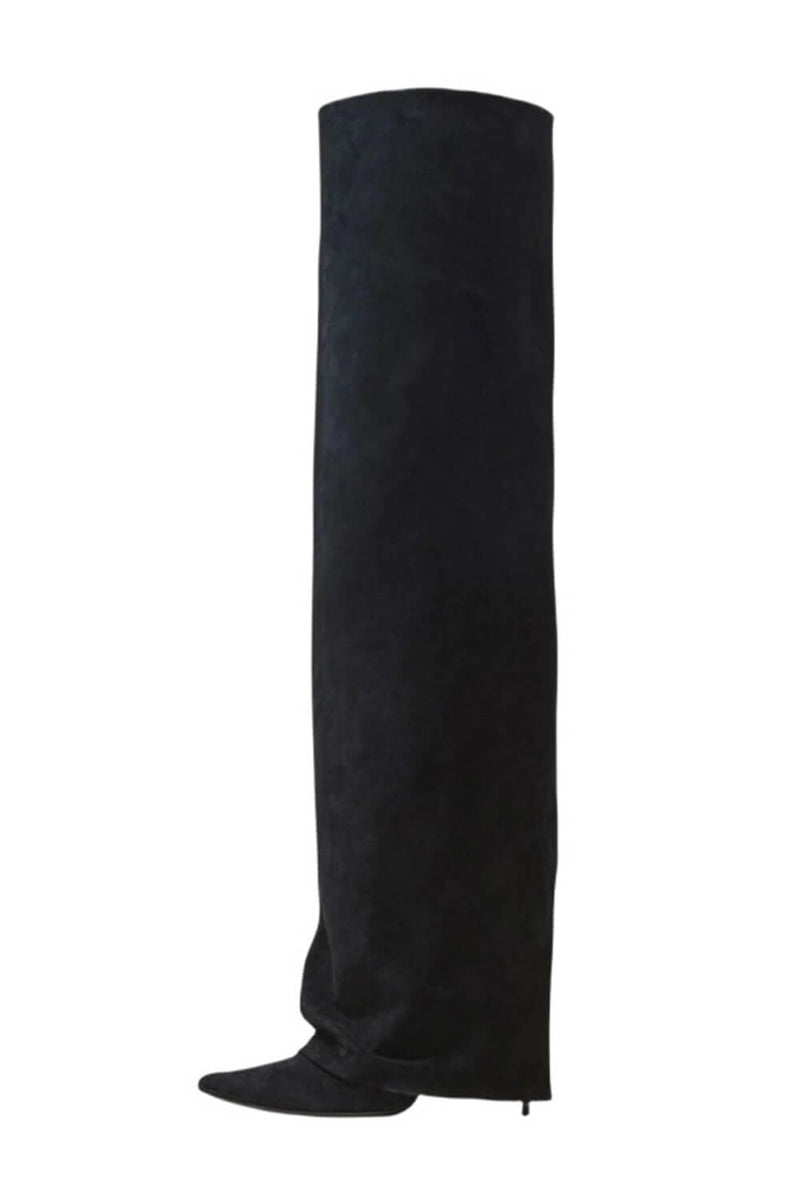 Faux Suede Pointed Toe Folded Over The Knee Boots